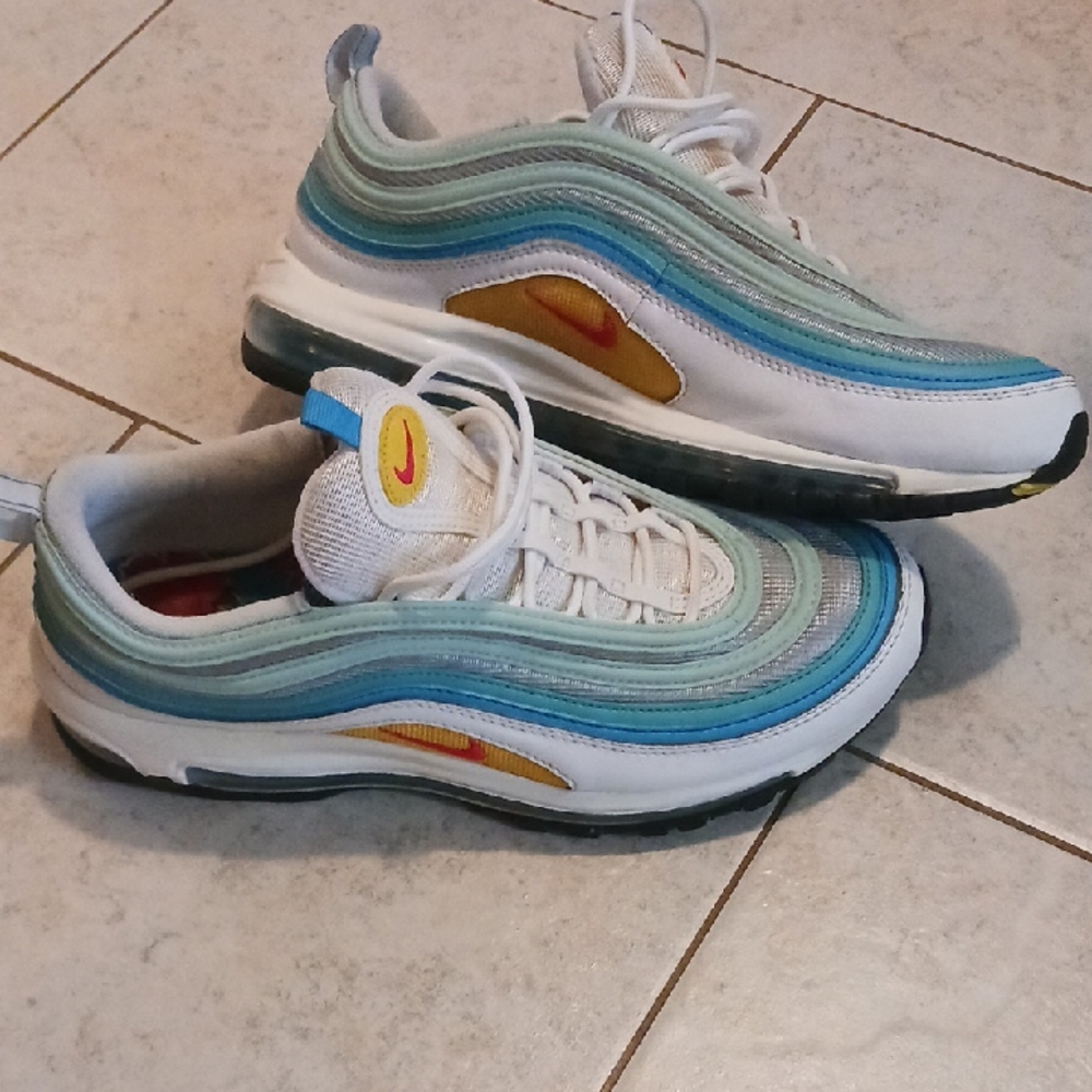 Nike Mens Air Max 97 Aqua Blue and White Sneakers